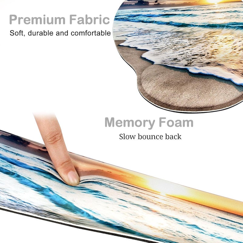 JIGOO Ergonomic Mouse Pad with Wrist Rest and Keyboard Wrist Rest, Mousepad and Wrist Rest for Computer Keyboard, Pain Relief, Non-Slip Rubber Base, Mouse Pad with Wrist Support for Gaming, Office, Beach - Image 3